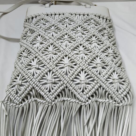 Tory Burch White Leather Woven Braided Macramé Fringe Limited Ed Crossbody Bag - Picture 13 of 16